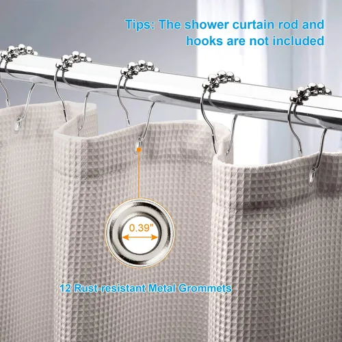 Miniatura 6 de AmazerBath Cortina de Ducha Waffle de 78 Pulgadas de Largo, Cortina de Ducha de Tela Caqui Resistente 240GSM, Cortinas de Ducha de Baño de Calidad