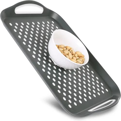 Bandeja rectangular antideslizante para servir con asas de fácil agarre. Nubs de silicona en bandeja de plástico antideslizante para alimentos -