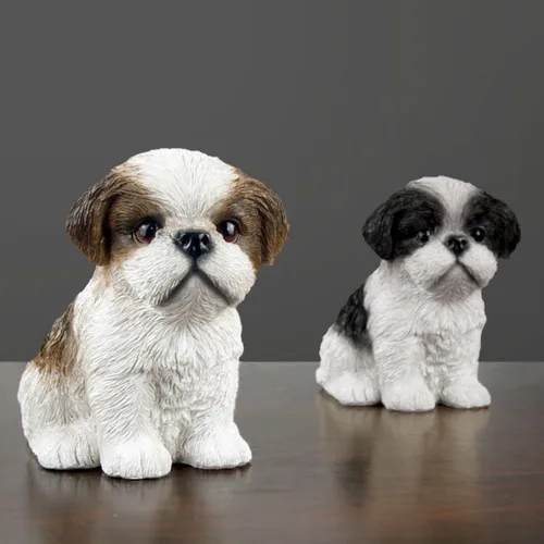 Miniatura 5 de Linda estatua de perro Shih Tzu para decoración del hogar, resina de simulación de animal, linda figura de cachorro, artesanía de resina, accesorios