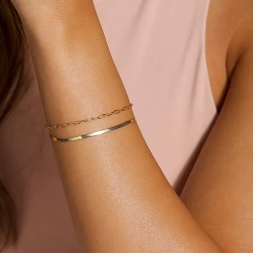 Miniatura 3 de MBW Pulseras de oro para mujer, juego de joyas chapadas en oro real de 14 quilates para mujer, a la moda, impermeables, apilables, delgadas