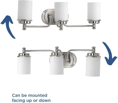 Miniatura 3 de Progress Lighting Glide Collection - Lámpara de tocador de baño con 3 luces de cristal de ópalo grabado en níquel cepillado