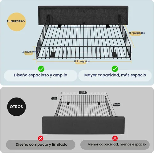 Miniatura 7 de Allewie - Base de cama con plataforma de tamaño King, tapizada, con 4 cajones de almacenamiento y cabecera, diseño cosido en cuadrados con botones