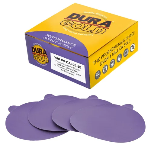 Miniatura 15 de Dura-Gold Discos de lijado de cerámica de grano 120 de 6 pulgadas, PSA de película morada, caja de 50 unidades, papel de lija autoadhesivo