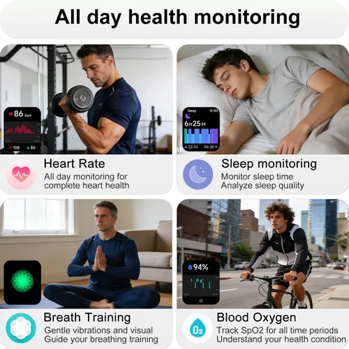 Miniatura 4 de Reloj inteligente con Alexa y llamadas Bluetooth, pantalla táctil HD de 1.83 pulgadas, reloj de fitness con monitor de frecuencia cardíaca/sueño, 30