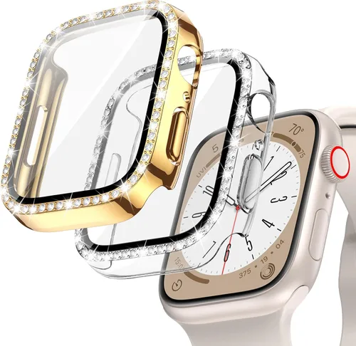 Miniatura 13 de Goton - Pack de 2 Fundas Bling para Apple Watch con Protector de Pantalla 40mm SE 3/2/1, Series 6/5/4, Funda con Purpurina para Mujer con Diamantes