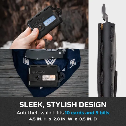 Miniatura 5 de Trayvax Element Wallet, RFID bolsillo frontal para tarjetas de crédito con clip para dinero, cartera minimalista de cuero delgado de metal