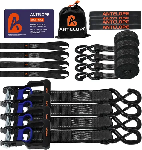 Miniatura 15 de Juego de correas de amarre de trinquete, resistencia a la rotura de 2100 libras, paquete de 4 correas de trinquete resistentes de 1 pulgada x 15