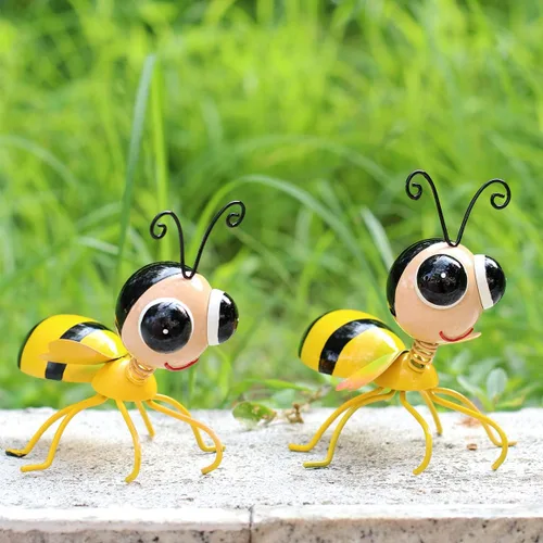 Miniatura 7 de Cruis Cuka Decoración de jardín de metal para patio, lindo saltamontes y césped de abeja, decoración de patio trasero, maceta colgante de animales