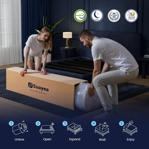 Miniatura 8 de Colchón híbrido de tamaño matrimonial 2026 actualizado 2026 de 8 pulgadas en una caja, colchón de espuma viscoelástica de gel refrescante