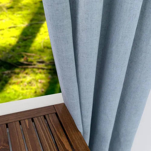 Miniatura 7 de KOUFALL Cortinas de lino azul piedra para dormitorio, 2 paneles de cortinas semitransparentes azul empolvado con ojales de bronce para sala