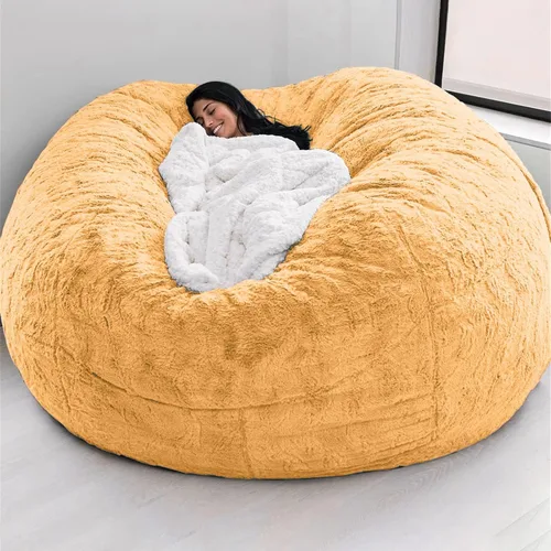 Miniatura 13 de Funda para silla tipo puf de piel gigante para niños y adultos, (sin relleno), muebles de sala de estar, grande, redondo, suave, esponjoso, de piel