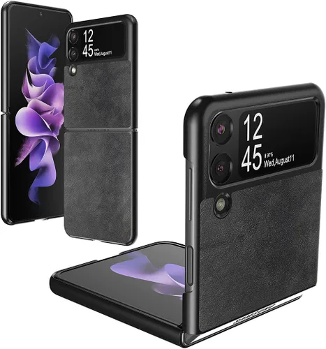 Foluu Funda para Samsung Galaxy Z Flip 3 5G, Galaxy Z Flip 3 5G, piel sintética + carcasa de policarbonato duro ultra fina y duradera funda