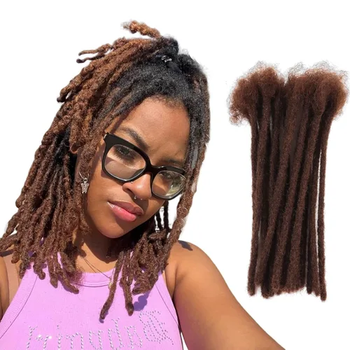 Miniatura 20 de Viovian Extensiones de rastas de 0.23 pulgadas de cabello humano de 6 pulgadas, 20 hebras ombré, extensiones de cabello humano para hombres, 1b/27