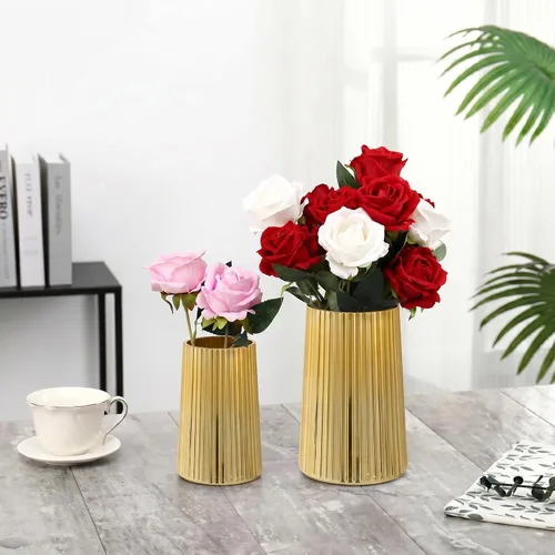 Miniatura 29 de Jarrón de vidrio ámbar para flores, florero para ramo, jarrones de vidrio modernos, jarrones acanalados para sala de estar, dormitorio, mesa