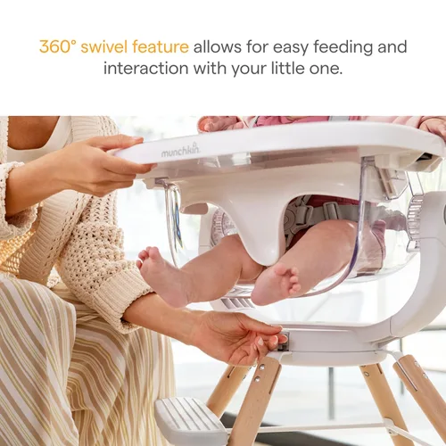 Miniatura 4 de Munchkin® 360° Cloud™ Silla alta para bebé y niño pequeño con asiento transparente y giro de 360°, color blanco y gris con patas de madera