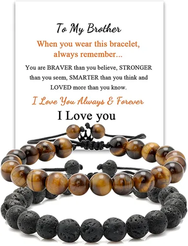 Pulsera de ojo de tigre de roca de lava para hombre, regalos para cumpleaños, aniversario, regalos de Navidad para hombres, papá, marido, hijo,