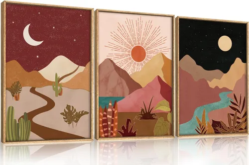 Miniatura 32 de LHIUEM Gran Arte de Pared de Lienzo Abstracto Marrón Gris Enmarcado, Decoración de Pared en Toques de Pincel Pastel, Pintura de Pared Moderna