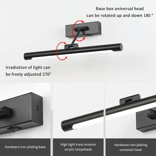 Miniatura 5 de Joosenhouse Luz de imagen funciona con pilas, luces inalámbricas de 16.53 pulgadas para pared, regulable y apagado con temporizador, brazo oscilante