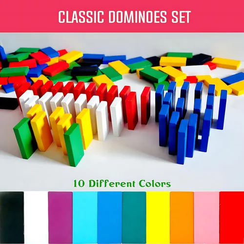 Miniatura 3 de Juego de dominó de 1200 piezas para niños, coloridos azulejos de dominó para construir, apilar, carreras, volar, dominó de madera con caja, juguete
