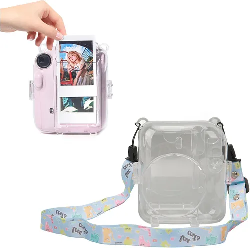 Miniatura 4 de ciciglow Funda protectora transparente para Mini 12, funda protectora de cámara rígida transparente para cámara instantánea con correa de hombro Azul