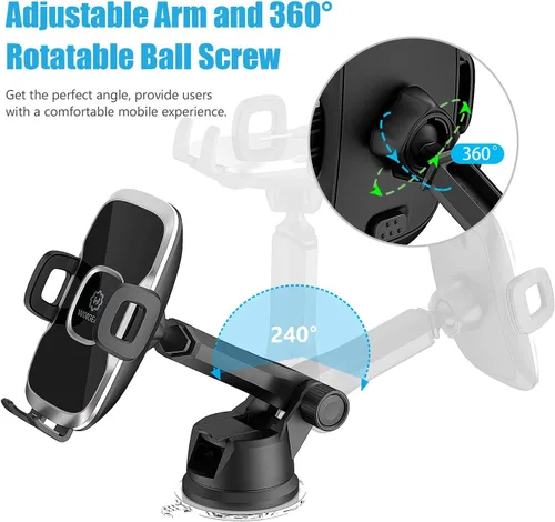 Miniatura 6 de Soporte de teléfono para tu coche – Soporte de teléfono para tablero y parabrisas con rotación de 60°, fuerte ventosa de doble bloqueo, abrazadera