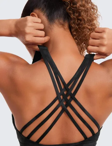 Miniatura 4 de CRZ YOGA - Brasieres deportivos de linea larga con tirantes delgados para mujer, sin aros, acolchados, cruzados, para yoga, cortados, sin mangas