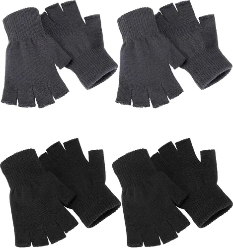 SATINIOR 4 pares de guantes de invierno de medio dedo, guantes de punto sin dedos, guantes elásticos cálidos para hombres y mujeres