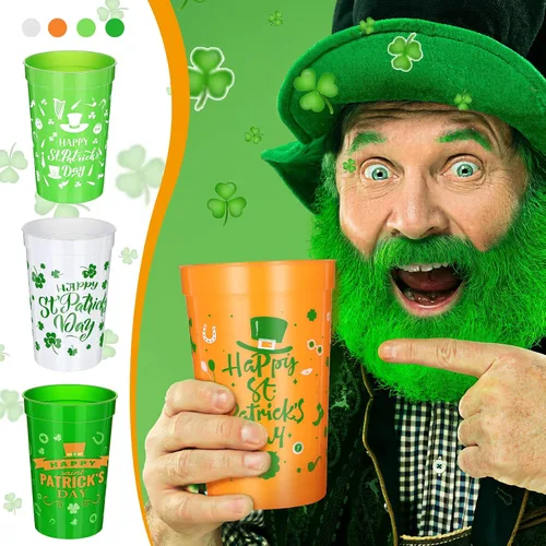 Miniatura 7 de Meanplan 60 tazas de trébol del día de San Patricio desechables de plástico para beber, suministros de fiesta de la suerte para cerveza, bebidas