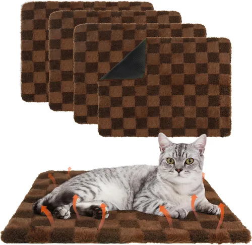 PUPTECK Paquete de 4 camas autocalentables para gatos, almohadillas de felpa autocalentables de 20 x 16 pulgadas, alfombrillas térmicas para