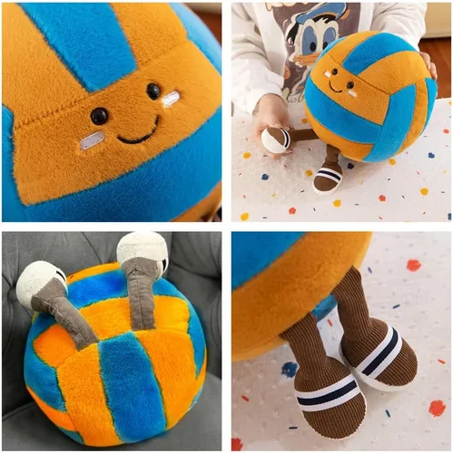 Miniatura 5 de Juguetes de peluche de voleibol de 12 pulgadas, bolas de felpa deportivas suaves y divertidas, juguetes de muñeca de fútbol americano con pies