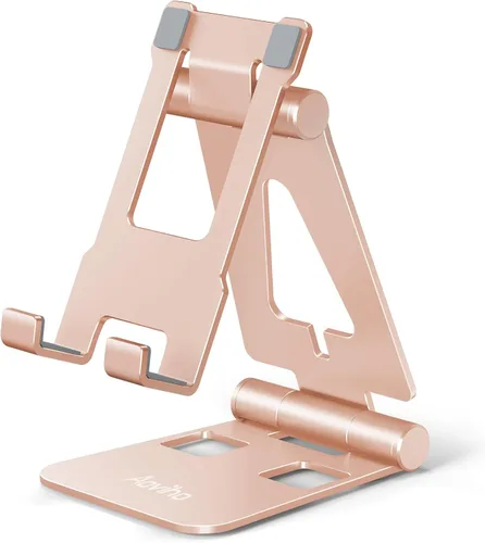 Miniatura 11 de Aoviho Soporte plegable para teléfono celular para escritorio, soporte ajustable para oficina, videollamadas y transmisión, base de teléfono de Negro