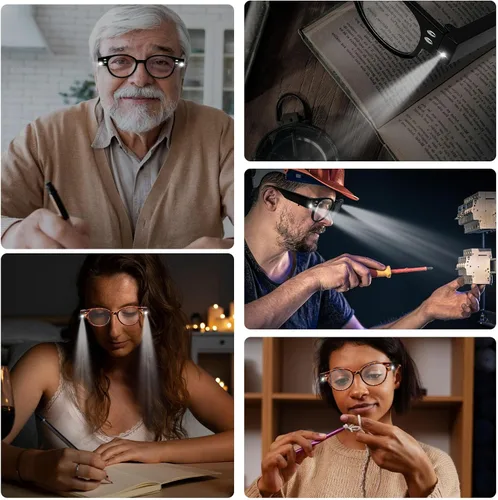 Miniatura 5 de Lectores LED brillantes con lupa de luz, anteojos de bloqueo de luz azul para mujeres y hombres lentes de lectura LED nocturnos+100