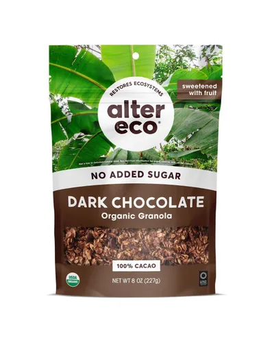 Alter Eco Granola de Chocolate Oscuro, Desayuno y Snack Saludable y Orgánico, Endulzado Naturalmente con Fruta, Vegano, Sin Azúcares ni Aditivos