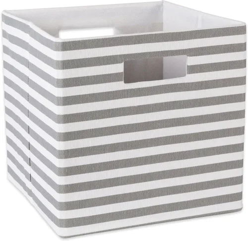 Miniatura 20 de DII Cubo de almacenamiento plegable de poliéster, a rayas, negro, grande