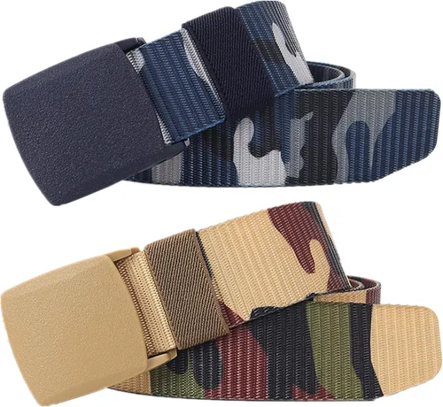Miniatura 21 de Cinturón para hombre, cinturón táctico militar de nailon con hebilla sin metal, paquete de 2 Camuflaje verde y camuflaje caqui