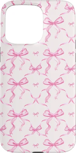 Miniatura 30 de Cintas y lazos estéticos rosas para iPhone 16 en estuche de acuarela