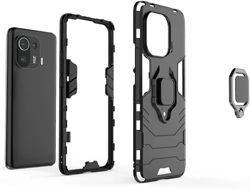 Miniatura 4 de Compatible con funda Xiaomi Mi 11 Pro, soporte de agarre de anillo de metal, a prueba de golpes (funciona con soporte magnético para automóvil)