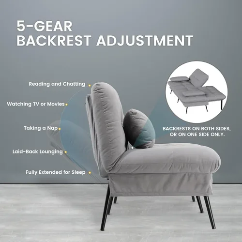 Miniatura 5 de COMHOMA Sofá cama convertible, sofá de tela de 68 pulgadas con respaldo ajustable, sofá biplaza reclinable, sofá cama, muebles de sala de estar
