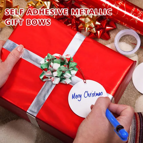 Miniatura 6 de Paquete de 24 lazos de Navidad para envolver regalos, lazos de regalo, varios lazos de Navidad autoadhesivos, lazos de estrella para regalos