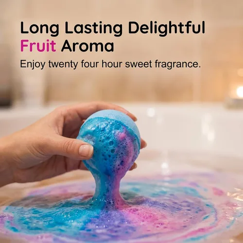 Miniatura 5 de Juego de 6 bombas de baño para mujer, juego de 6 piezas de barro volcánico y sal del mar muerto, cómoda y bonita bola de sal de baño de frutas
