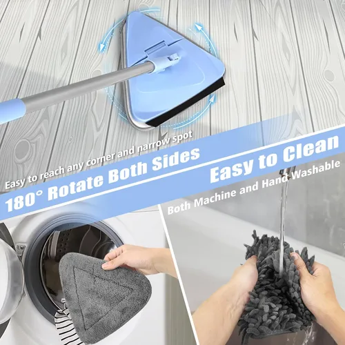 Miniatura 6 de NEWE Trapeador de pared con mango largo de 80 pulgadas, limpiador de pared y techo, limpiador de pared plegable de 180° con mango largo, limpiador