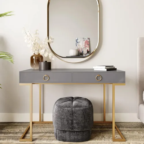 Miniatura 15 de BELLEZE Mesa de Tocador con 2 Cajones, Escritorio para Computadora de 45 Pulgadas, Mesa de Maquillaje Moderna, Mesa de Vestir, Escritorio para Blanco
