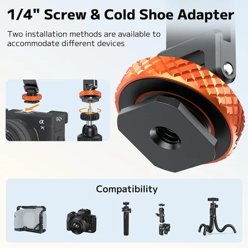 Miniatura 3 de VRIG MG-40 Soporte magnético para trípode para Magsafe, tres ejes giratorios con rosca de 1/4 y adaptador de zapata fría para cámara, compatible