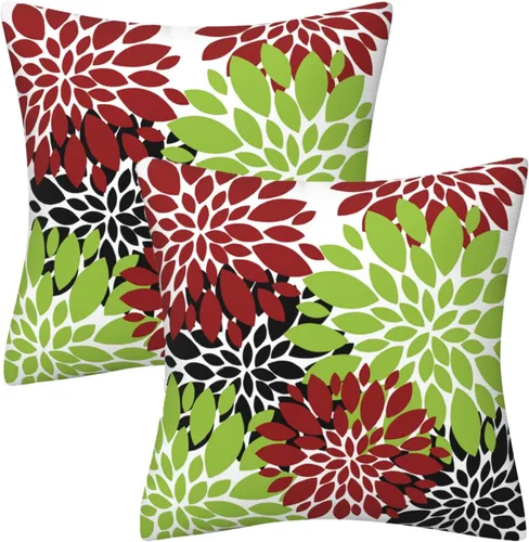 Miniatura 32 de Juego de 2 fundas de almohada decorativas de dalia azul marino, rojo, gris, dalia floral, para interiores y exteriores, funda de almohada