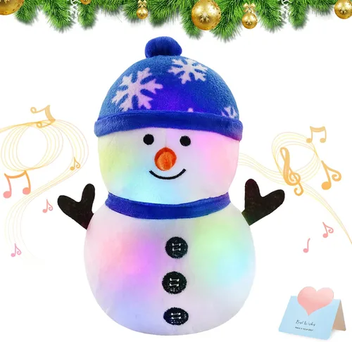 BSTAOFY Muñeco de nieve musical con luces LED, animal de peluche navideño que se ilumina, juguete de peluche suave y adorable que canta, compañeros