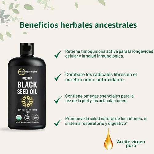 Miniatura 5 de Micro Ingredients Aceite de semilla negra orgánico, 16 onzas líquidas, prensado en frío de semillas de Nigella Sativa, rico en timoquinona y Omega 3