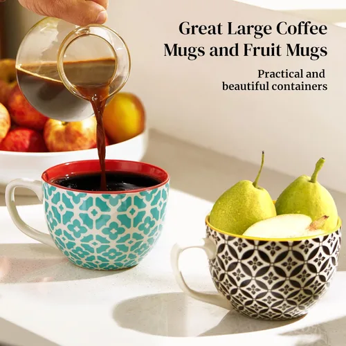Miniatura 5 de DOWAN Mosaian - Juego de 4 tazas de café grandes de 24 onzas, tazas de sopa con asas, tazas de cerámica para sopa/café/cereal/latte, regalos