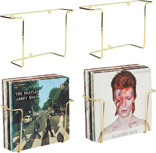 Miniatura 10 de MyGift Moderno estante de almacenamiento de discos de vinilo de alambre de metal, soportes para discos de vinilo colgantes, estantes flotantes