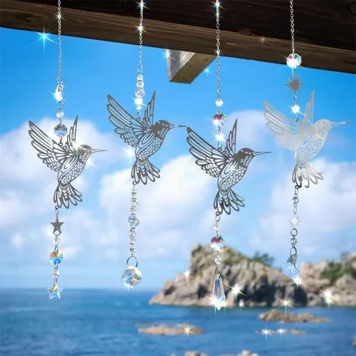 Artilady Atrapasol Campanillas de Viento de Colibrí para Colgar en Exteriores Prisma de Cristal Atrapasoles Ventana Interior Jardín Porche Patio