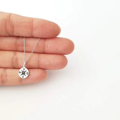 Miniatura 3 de Collar de plata de ley con dije de brújula pequeña, 18 pulgadas